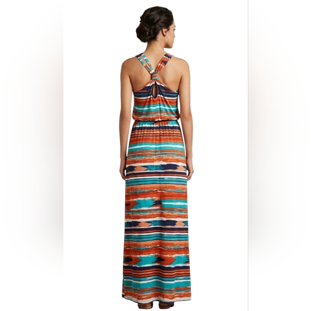 Trixxi Colorful Striped Maxi Dress with Knot Back Detail